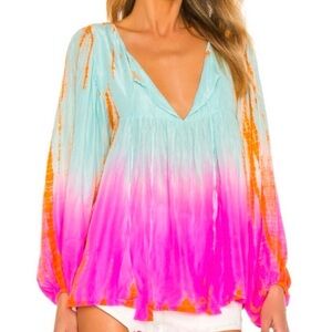 Revolve Karina Grimaldi Olga Silk Ombre Resort Blouse Vacation Top Small Relaxed